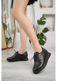 Resim Nesil Shoes Acr 40 Siyah Lastik Bağlı Kadın Ayakkabı-siyah Siyah 