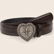 Resim Kadınlar için Vintage Alaşım Kalp & Haç Tokalı Kemer - Kot Pantolonlar, Günlük ve Resmi Etkinlikler, Partiler, Düğünler İçin İnce Bel Kemeri - Çok Yönlü Retro Aksesuar 