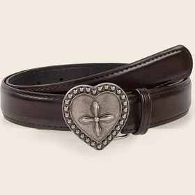 Resim Kadınlar için Vintage Alaşım Kalp & Haç Tokalı Kemer - Kot Pantolonlar, Günlük ve Resmi Etkinlikler, Partiler, Düğünler İçin İnce Bel Kemeri - Çok Yönlü Retro Aksesuar 