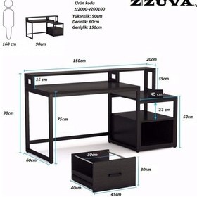 Resim Zizuva Zizuva Tasarım Ev Ofis Raflı Metal Çekmeceli Çalışma Masası 