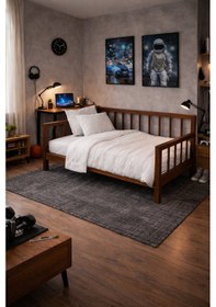 Resim Ahşap Rustik Sedir Kanepe 70cmx2000 Cm İç Ölçü Mindersiz Doğal Masif Ahşap Ceviz Rengi Bej 