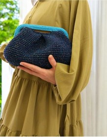 Resim Kemzey Handmade Parlak Tutmalı El Çantaları , El Yapımı Işıltılı Clutch, Örgü El Çantası Lacivert 