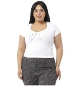 Resim Büyük Beden Yarım Kollu Göğüste Bağcık Detaylı Kaşkorse Beyaz Body-beyaz Beyaz 