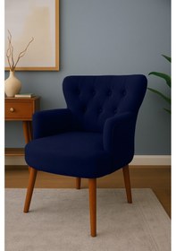 Resim Azra Mobilya Modern Berjer Tekli Koltuk Lacivert Babyface Kumaş, Ceviz Ayak, Salon, Oturma Odası, Balkon İçin Lacivert 