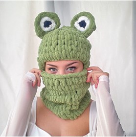 Resim Linka Knit Kurbağa Balaclava, Kar Maskesi Balaclava, Günlük Kasksız Kullanım Kar Maskesi 