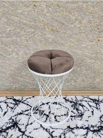 Resim Yuvarlak Beyaz Boyalı Puf Oturak - Bench - Ayak Ucu Oturak - Beya Çok Renkli 