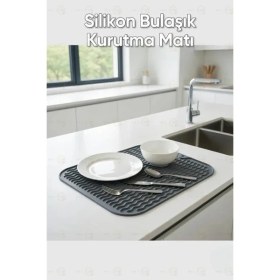 Resim MAİN SHOP Main Shop Kaydırmaz Silikon Bulaşık Kurutma Matı Örtüsü Buzluk Halısı Bulaşıklık Antrasit Renk M-143 