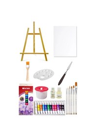 Resim Mini Şövale Seti 38 Cm Red Apple Tüp Yağlı Boya Seti 12 Ml 12'li 25x35 Tuval Seti Metal Spatül Çok Renkli 