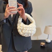 Resim Kadınlar için Bulut Pofu Top Saplı Çanta, Düz Renkli Polyester, Mini Omuz Çantası, Fermuarlı Kapatma ve Polyester Astarlı, Özel Günlere Hazır, Guangzhou Üretimi 
