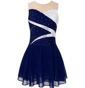 Resim Koyu Mavi Çocuk Kız Dans Örgü Splice Kolsuz Bale Leotard Elbise Giyim Paten Kostümleri Koyu Mavi 