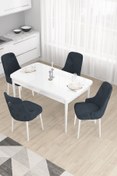 Resim Canisa Taç Serisi Açılabilir Mutfak Masası Takımı 80x132 Beyaz Masa 4 Antrasit Sandalye 