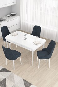 Resim Canisa Taç Serisi Açılabilir Mutfak Masası Takımı 80x132 Beyaz Masa 4 Antrasit Sandalye 