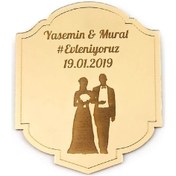 Resim 10 Adet Hediyelik Aynalı Pleksi Mıknatıslı Dolap Süsü Söz Nişan Hediyesi Altın 