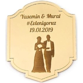 Resim 10 Adet Hediyelik Aynalı Pleksi Mıknatıslı Dolap Süsü Söz Nişan Hediyesi Altın 