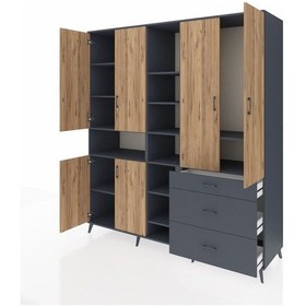 Resim Kronos Dolap 13 Raflı 3 Çekmeceli 6 Kapaklı 220x59x243 Antrasit-çam/antrasit Çok Renkli 