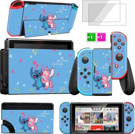 Resim oqpa Nintendo Switch için OLED 2021 Skins Çıkartmalar Kız Erkek Çocuklar için Sevimli Kawaii Karikatür Karakter Eğlenceli Çıkartmalar Temperli Cam Ekran Koruyucu Nintendo Switch OLED için (Stitc CP) 