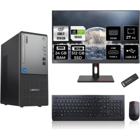 Resim Lenovo Thinkcentre Neo 50T Gen 5 Intel Core I7 13700 24GB 512GB SSD GTX1650/4GB 27" Fhd Monitör Freedos Masaüstü Bilgisayar & Per4 USB Bellek 12UB000LTRMNT2312 