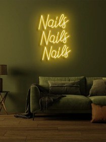 Resim Nails Nails Nails Yazılı Neon Tabela Sarı 