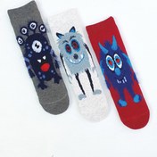 Resim MEM SOCKS 3'lü Saçaklı Monster Desenli Kaydırmaz Çocuk Havlu Çorap 