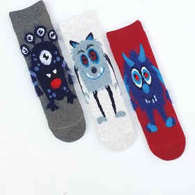Resim MEM SOCKS 3'lü Saçaklı Monster Desenli Kaydırmaz Çocuk Havlu Çorap 