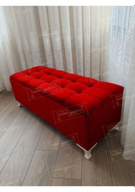 Resim Yeni Model Lüks Çizgi Kapitoneli Sandıklı Puf Bench 120 Cm Kırmızı 