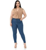 Resim Büyük Beden Kruvaze Çift Düğmeli Vizon Mini Yelek-Vizon 