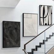 Resim 3'lü Modern Minimalist Siyah & Beyaz Soyut Tuval Duvar Sanatı Seti - Çerçevesiz Dokulu Tablolar Oturma Odası, Yatak Odası, Ev Ofisi Dekoru için 