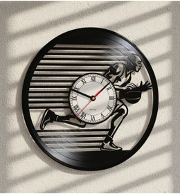 Resim Basketbol Temalı El Yapımı Vinyl Plak Duvar Saati Siyah 