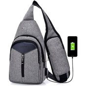 Resim Unisex Usb Şarj Portlu Crossbody Göğüs Çantası Koyu Gri 