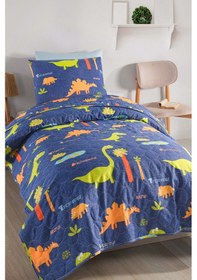 Resim Kapitone Yatak Örtüsü Seti Tek Kişilik Dinolar Lacivert Lacivert 