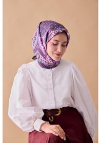 Resim Twill İpek Eşarp 11476-02 Koyu Mor, Mor, Yeşil, Ekru, Pembe 