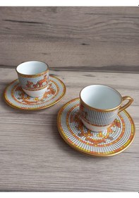Resim River World 4 Parça 2 Kişilik Porselen Türk Kahvesi Fincan Takımı Trv Serisi Çok Renkli 
