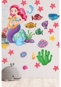 Resim Deniz Kızı Deniz Yıldızları Balıklar Temalı Çocuk Odası Sticker 