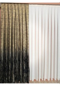 Resim Diletto Kornişe Uyumlu Tafta Dokuku Sık Pile Pano Fon Perde Ütü İstemez Siyah Hardal 