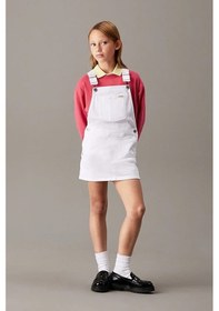 Resim Kız Çocuk Slim Kot Salopet Elbise - Beyaz Denim Mid Blue 