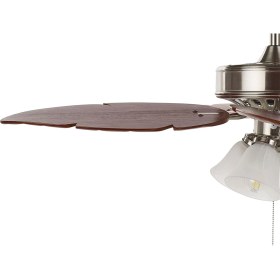 Resim Gıla Gümüş Renkli Işıklı Tavan Vantilatörü,çiçek Desenli Cam, Ahşap Kanatlı, Dekoratif ve Fonksiyonel 