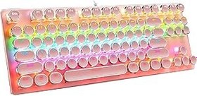 Resim coverzone Leaven K550 Kablolu Pembe Klavye Daktilo Tarzı Su Geçirmez Led RGB Gökkuşağı Renler Mekanik Oyuncu Işıklı Klavye Ergonomik Tasarım Rahat Kullanım 150cm Kablo Uzunluğu Bilgisayar PC için (Pembe) 