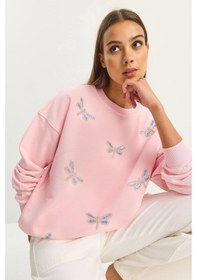 Resim Shade Kadın Bisiklet Yaka Yusufcuk Taş İşlemeli Relaxed Sweatshirt 1558 60283660 - Şeker Pembe 