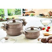 Resim OMS 3027 6 Parça Granit Güveç Set Cam Kapaklı Kahverengi 