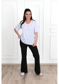 Resim Kadın V Yaka Basic Büyük Beden T-shirt 1297-22 001 