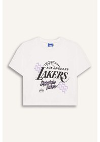 Resim Defacto Kız Çocuk Nba Los Angeles Lakers Bisiklet Yaka Kısa Kollu Tişört E7632a825hser98 Ekru 