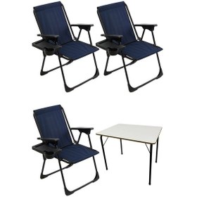 Resim Natura 3 Adet Kamp Sandalyesi Dikdörtgn Bardaklık Lacivert + Masa Lacivert 