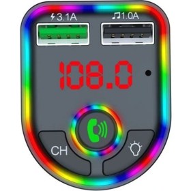 Resim Rgb Işıklı Bluetooth USB Bellek ve Fm Transmitter, Hızlı Şarj ve Hafıza Kartı Desteği 