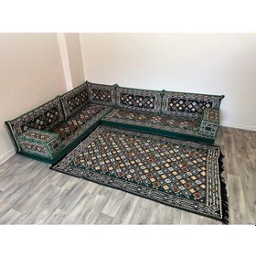 Resim Coton Şark Köşesi Şili Desenli Minder Takımı Yeşil 10 Parça 