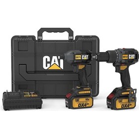 Resim Cat DX12K.2 18Volt/4.0Ah Li-ion Çift Akülü Kömürsüz Profesyonel Şarjlı Darbeli Matkap + Dx71.2 Kömürsüz Darbeli Tornavida Kombo Set 