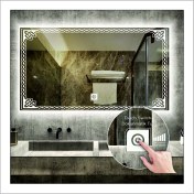 Resim Dnr-Mirror60xDnr-Mirror 80 cm Beyaz Ledli Tasarım Kumlamalı Dokunmatik Tuşlu Banyo Aynası Makyaj Aynası Işıklı Ayna 