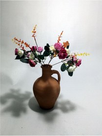 Resim Beyaz Pembe Güller Dolgun Çiçekli Kulplu Testi Vazo 