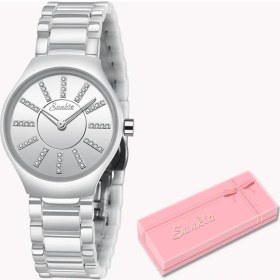Resim Hanyang Beyaz Gümüş Sunkta Üst Marka Lüks Bilezik Izle Bayanlar Romantik Kristal Elbise Bayanlar Izle Moda Rahat Kuvars Saatler Reloj Mujer + Kutu (Yurt Dışından) 
