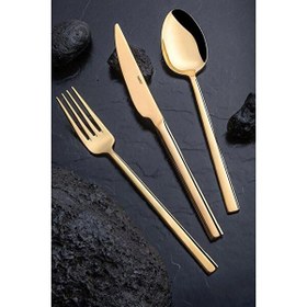 Resim Nehir Dalyan Titanium 12 Kişilik 72 Parça Altın Çatal Kaşık Bıçak Takımı 