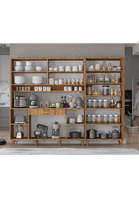 Resim Gale Kahve Köşesi Çok Amaçlı Dolap Kiler Mutfak Dolabı Ceviz 240 Cm Ceviz 